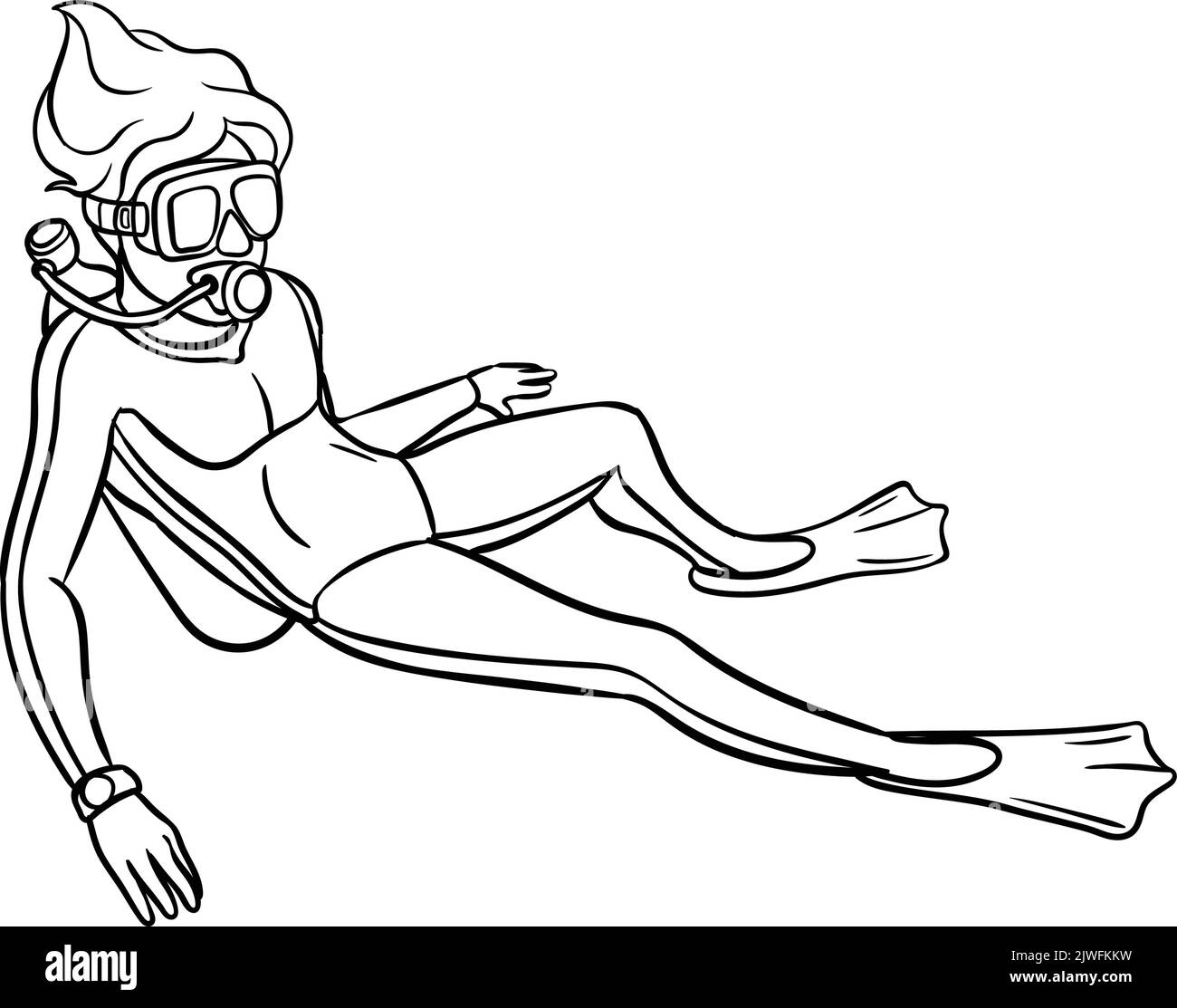 Scuba Diving Isolated Coloring Page for Kids Stock Vector