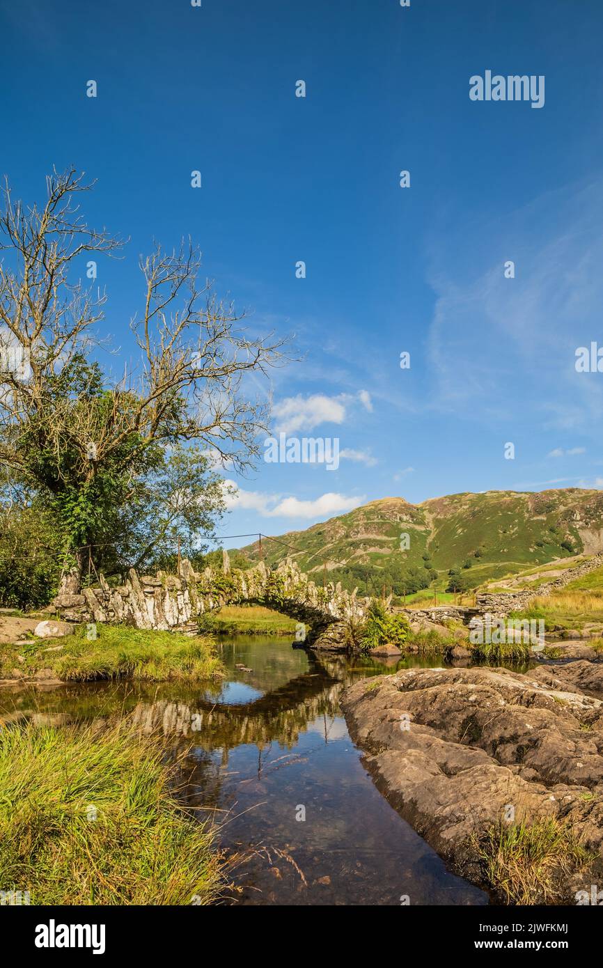 Little Langdale Valley, Cumbria, UK. 5th September 2022. UK Weather. Sunshine and blue sky from the Little Langdale Valley, English Lake District. View towards Slaters Bridge. Credit:greenburn/Alamy Live News. Stock Photo