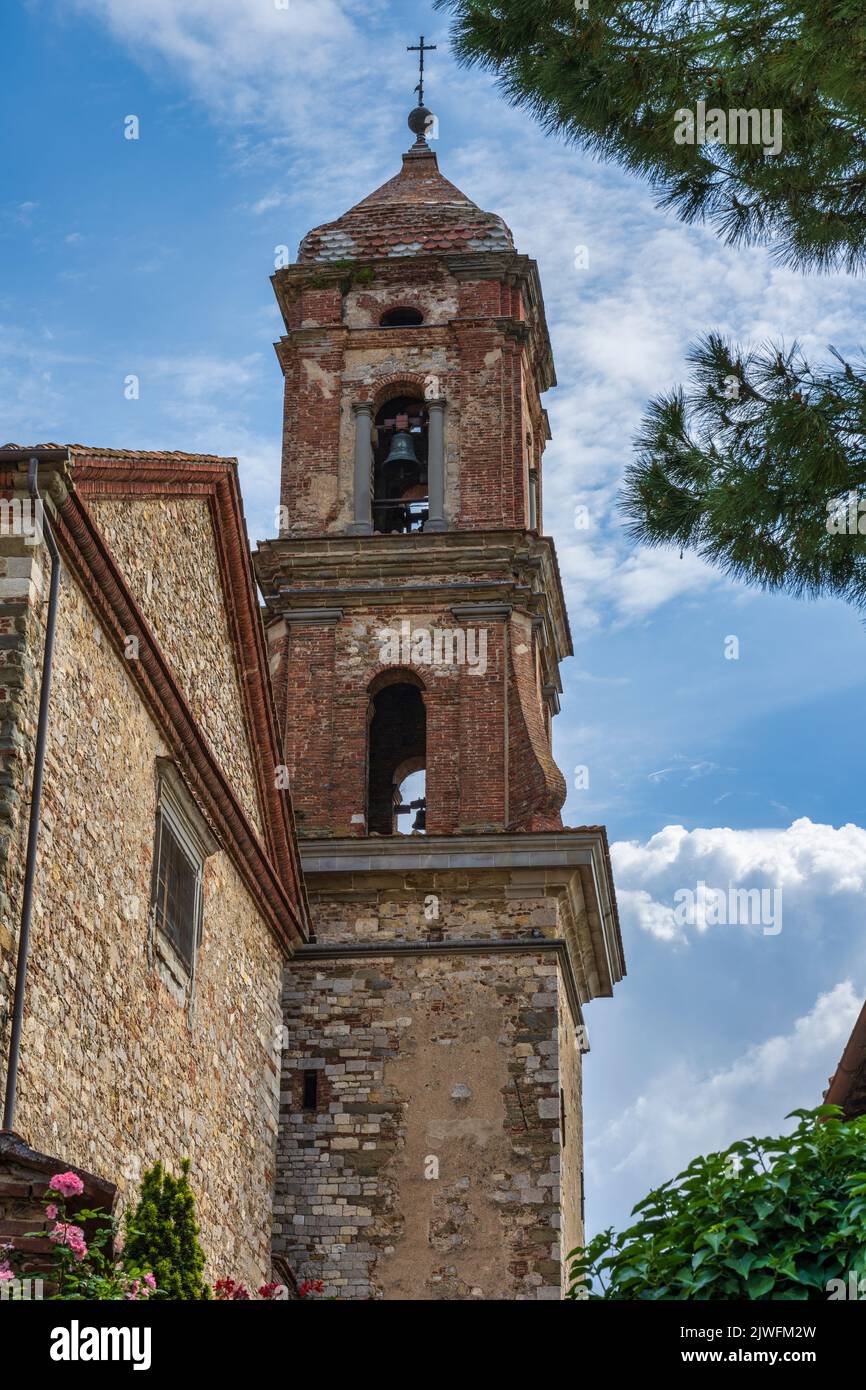 Bell tower of Collegiata di San Michele Arcangelo in the medieval hilltop town of Lucignano in the Val di Chiana in Tuscany, Italy Stock Photo