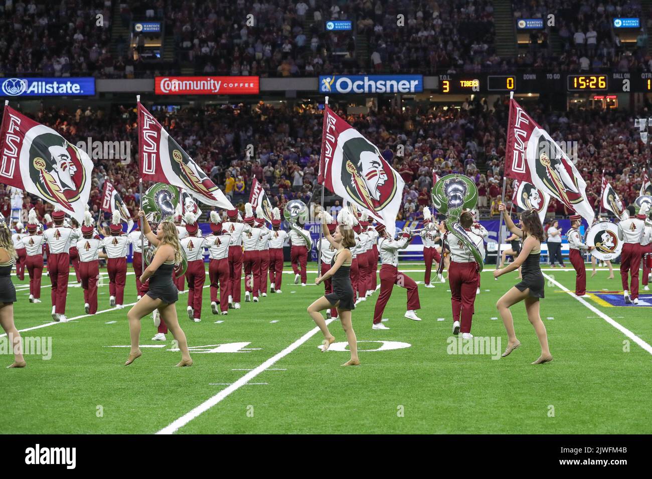 September 4, 2022: The Florida St. band performs prior to the Allstate Louisiana Kickoff Game between the Florida St. Seminoles and the LSU Tigers at the Caesars Superdome in New Orleans, LA. Jonathan Mailhes/CSM Stock Photo
