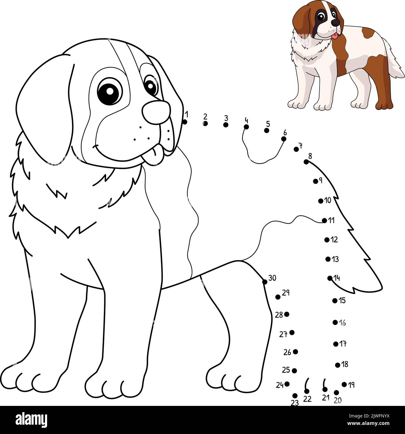 Dot to Dot Saint Bernard Dog Isolated Coloring  Stock Vector