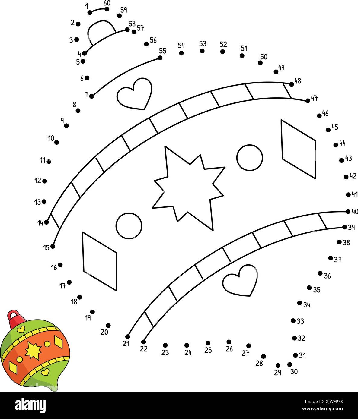 Dot to Dot Christmas Ornament Isolated Coloring Stock Vector Image ...