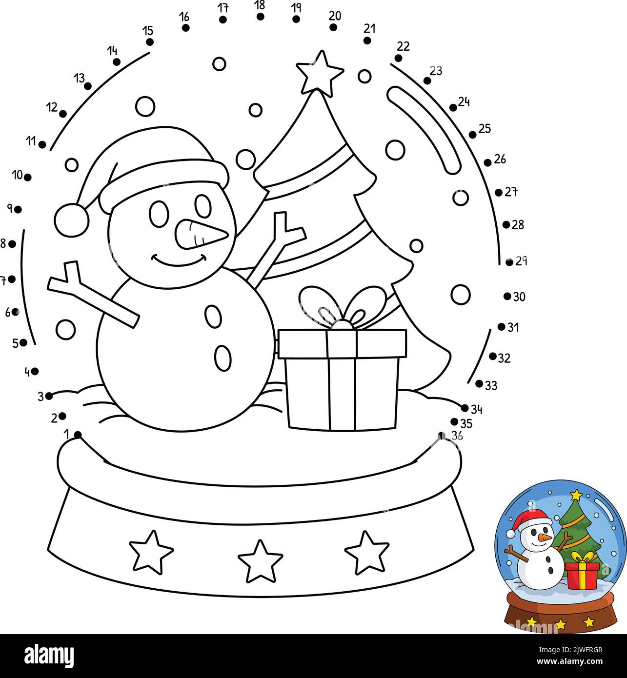 Dot to Dot Christmas Snow Globe Isolated Coloring Stock Vector Image