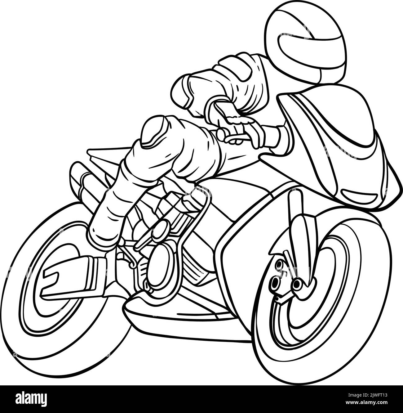 Motorcycle Racing Isolated Coloring Page for Kids Stock Vector