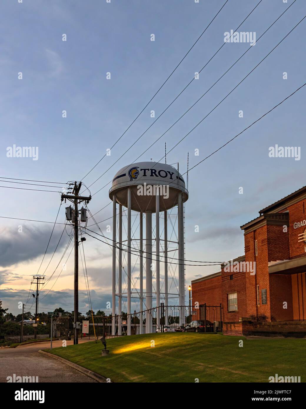 Troy, Alabama, USA Sept. 3, 2022 The Troy water tower next to the
