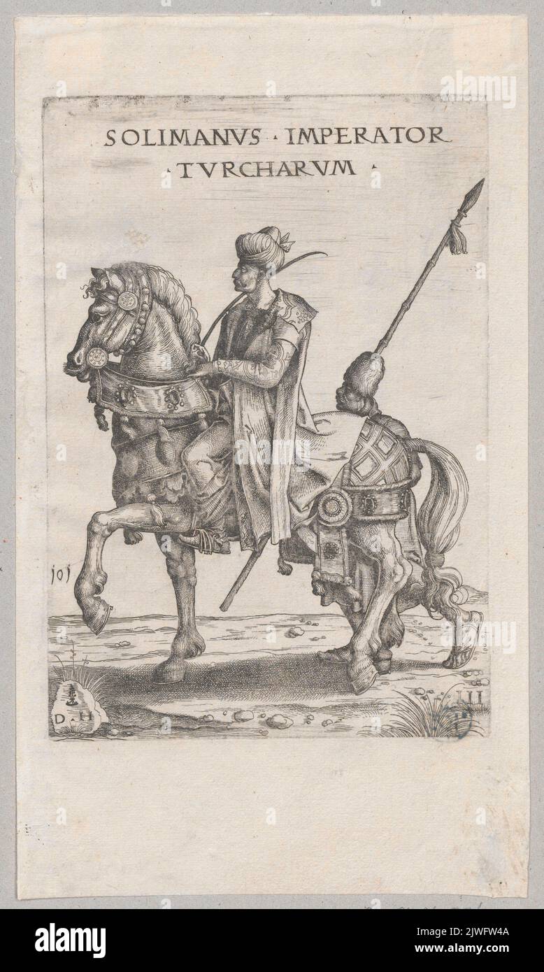 Sułtan Sulejman Wspaniały na koniu. Hopfer, Daniel (ca 1470-1536), graphic artist, Funck, David (1642-1709), publisher, Swart van Groningen, Jan (ca 1500-ca 1560), painter Stock Photo