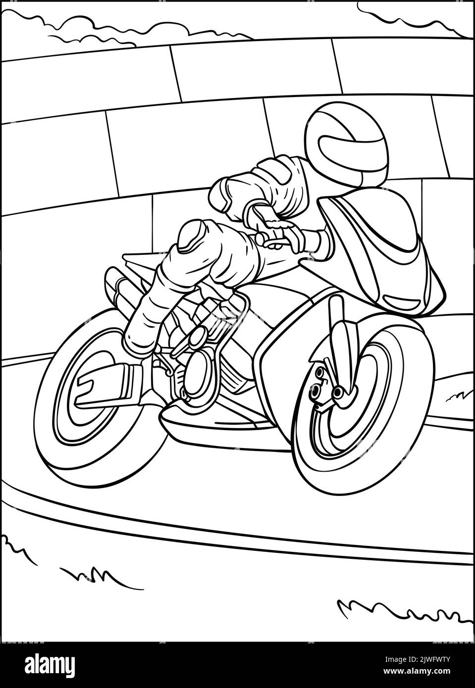 Motorcycle Racing Coloring Page for Kids Stock Vector