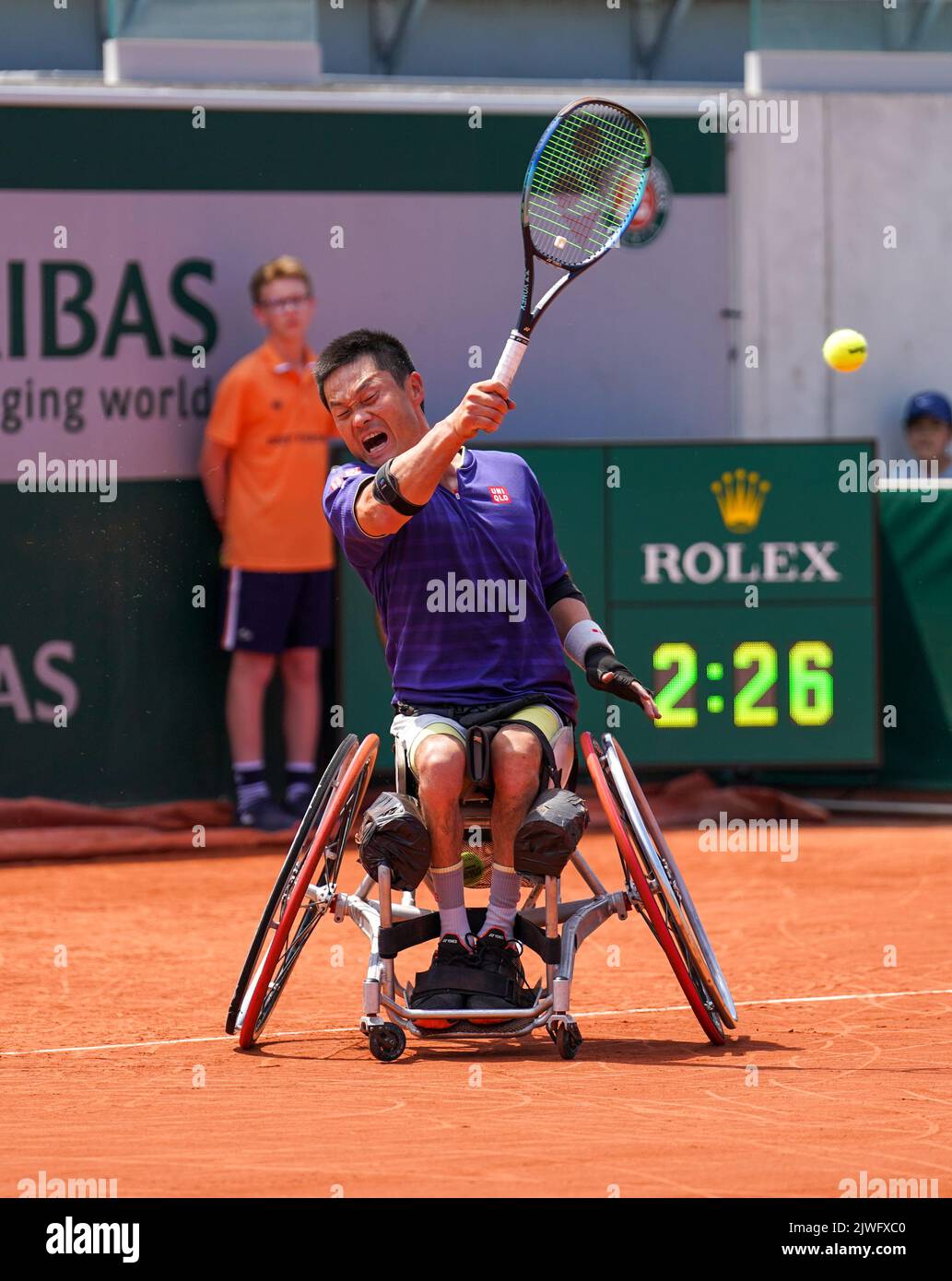 Wheelchair tennis player Shingo Kunieda of Japan in action during his