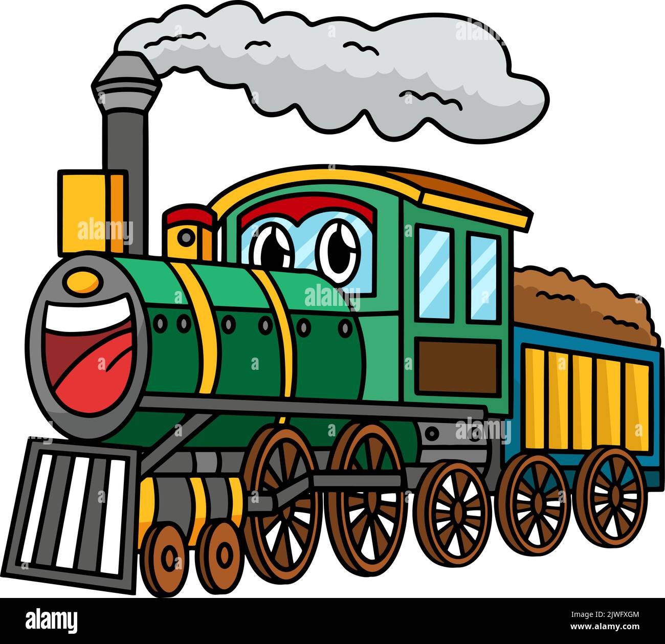 Steam Locomotive with Face Vehicle Cartoon Clipart Stock Vector