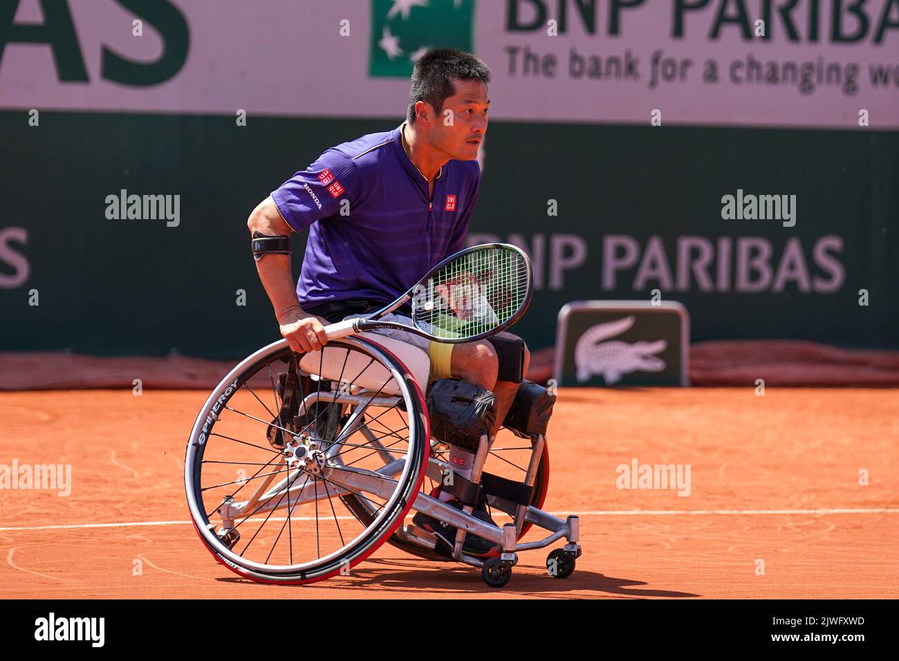 Wheelchair tennis player Shingo Kunieda of Japan in action during his