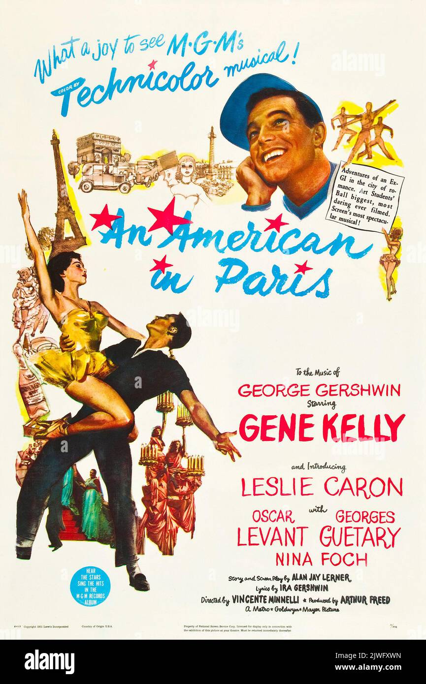 An American in Paris (1951 film poster) feat. Gene Kelly. Stock Photo