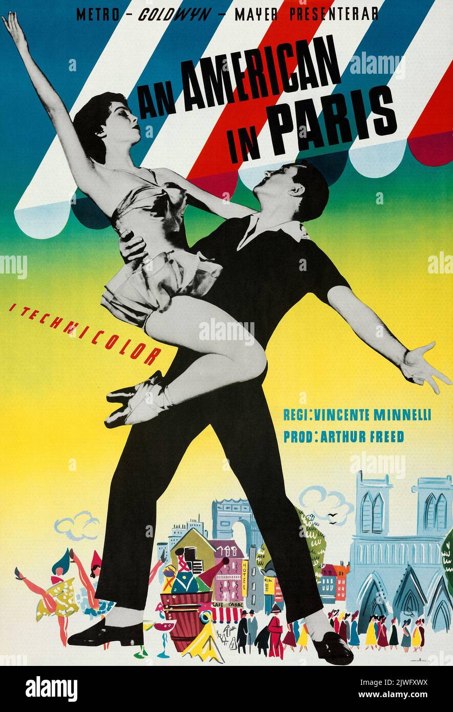 An American in Paris (MGM, 1951) swedish movie poster feat. Gene Kelly. Stock Photo
