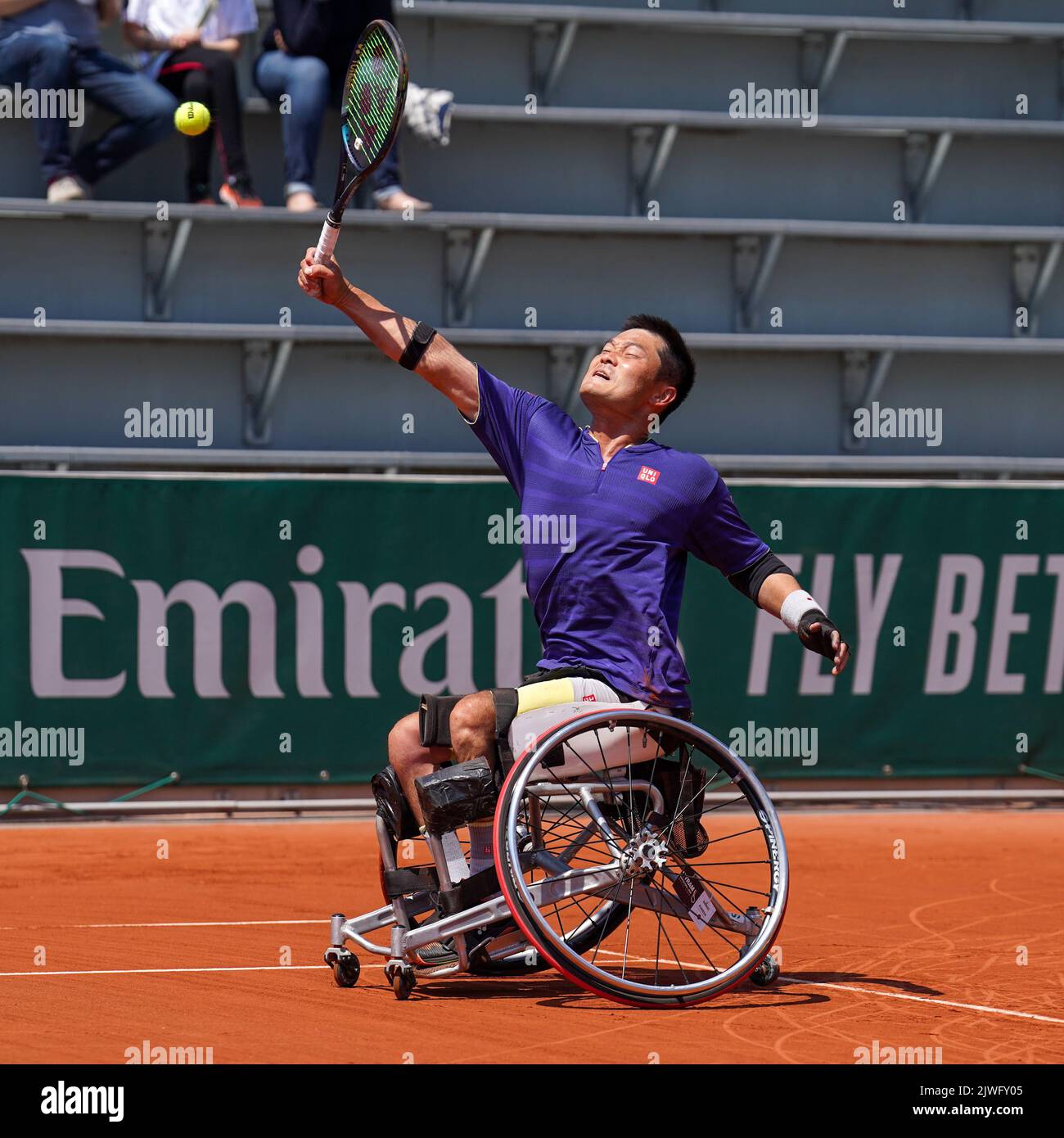 Wheelchair tennis player Shingo Kunieda of Japan in action during his