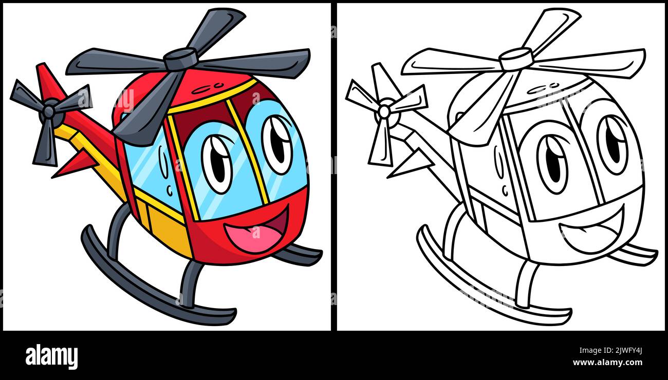 Helicopter with Face Vehicle Coloring Illustration Stock Vector Image ...