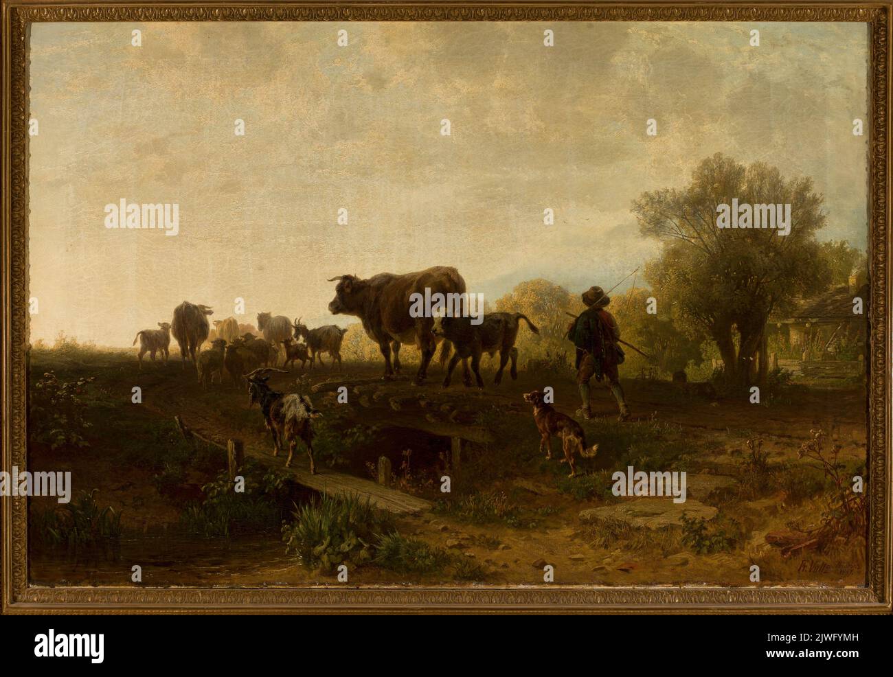 Shepherd with cattle. Voltz, Friedrich (1817-1886), painter Stock Photo