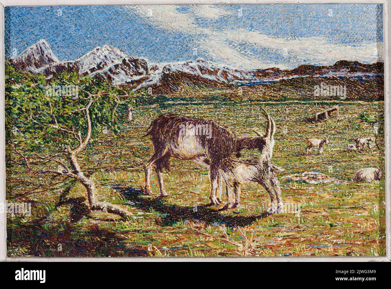 Goats against landscape. Segantini, Giovanni (1858-1899), painter Stock Photo