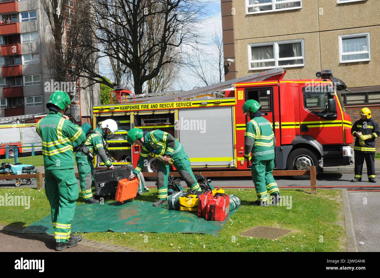 EMERGENCY SERVICES ATTEND A FIRE ON 13TH FLOOR OF BARKIS HOUSE IN