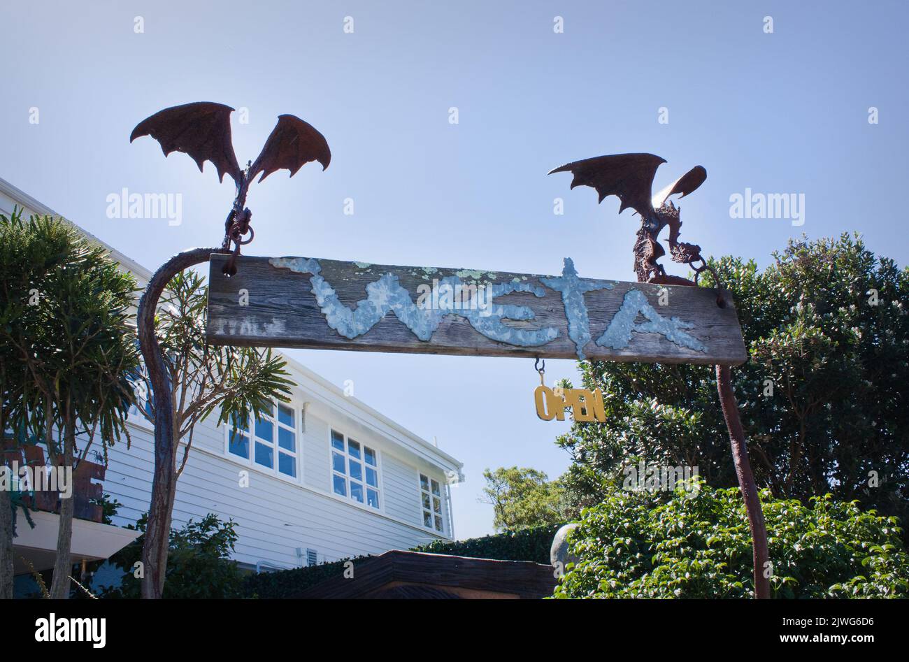 Wellington New Zealand - Nov 3 2017:  Entrance sign to the Weta Cave in Miramar. Stock Photo
