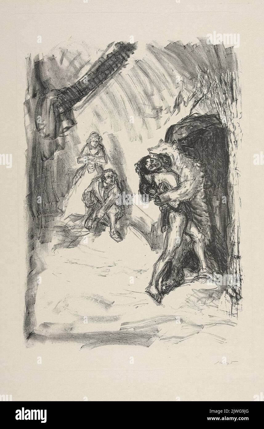 Hawkeye dressed up as a bear fighting with Magua, illustration for page 159, Leatherstocking Tales, Book II: The Last of the Mohicans, J.F.Cooper. Slevogt, Max (1868-1932), graphic artist Stock Photo