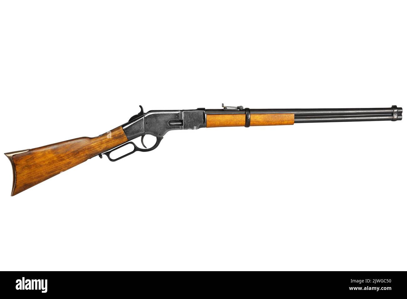 Wild west period Winchester leveraction repeating rifle isolated on