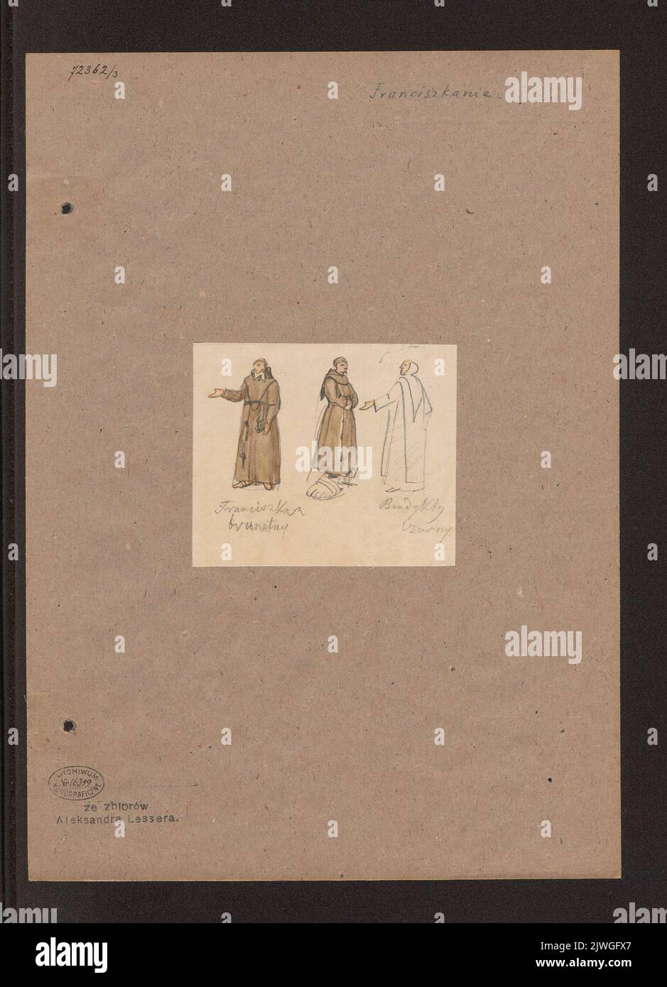 Three monks in Franciscan and Benedictine attire, sketches. Lesser ...