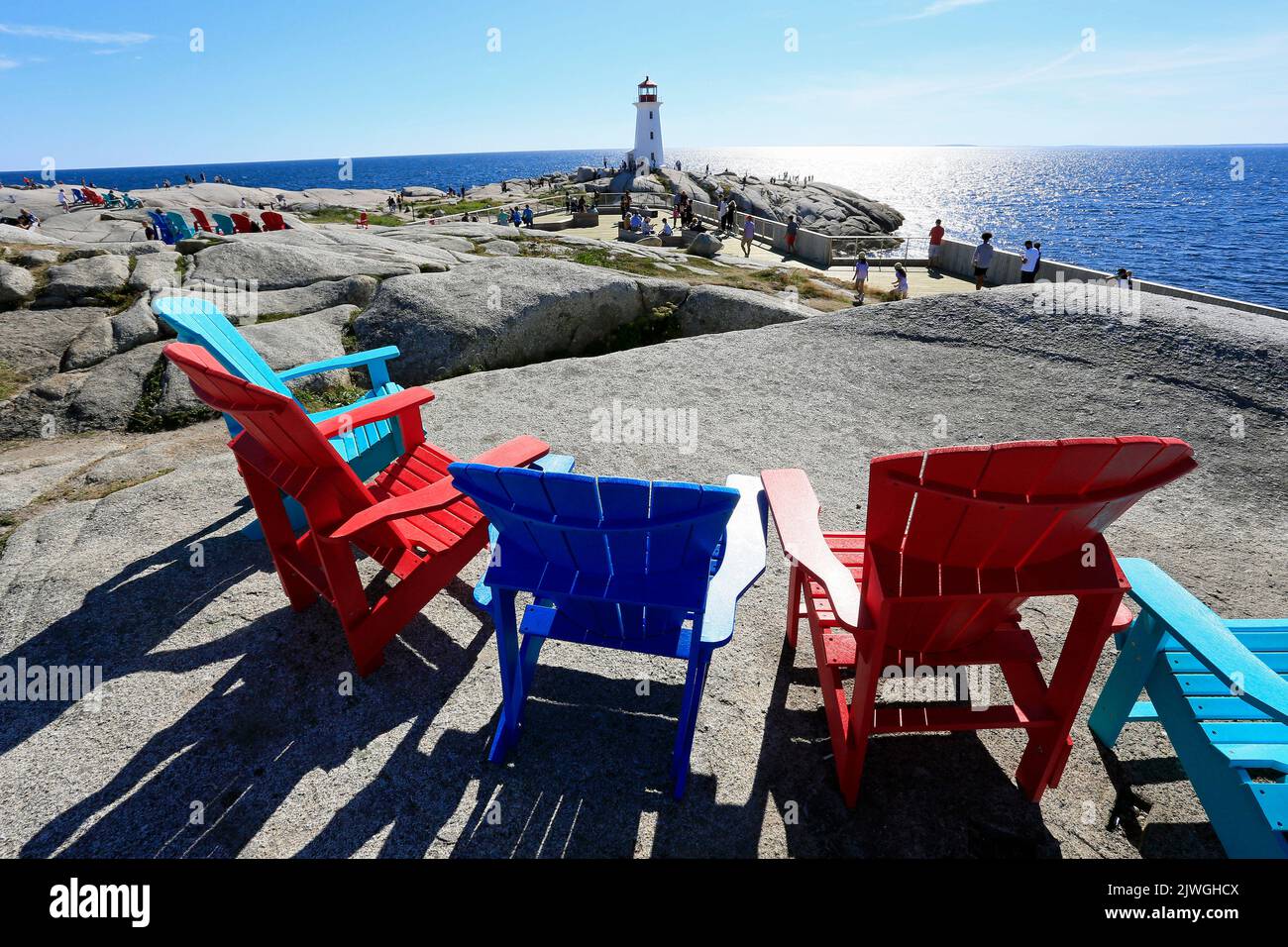 Peggys Point Lighthouse 2022 nova scotia canada showing new viewing platform Stock Photo