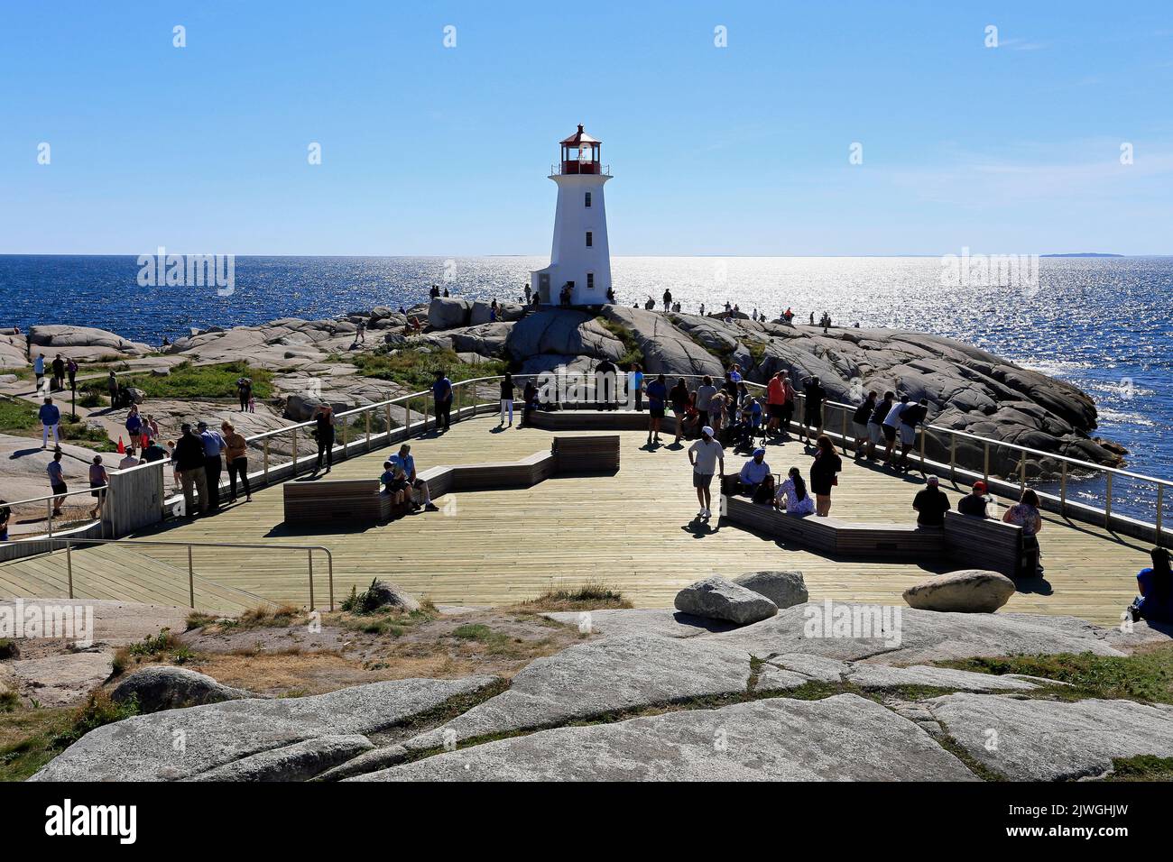 Peggys Point Lighthouse, 2022, nova scotia, canada, showing, new viewing platform, Stock Photo