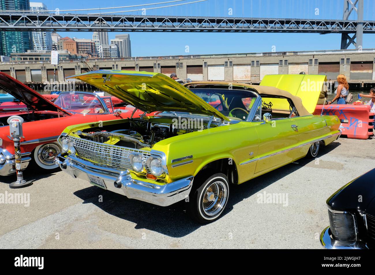 Chevy Impala lowrider convertible; lowrider car culture at a car show