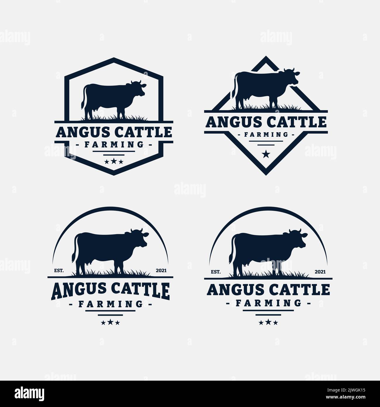 Set of cattle farm logo template design. Vintage black angus badge ...