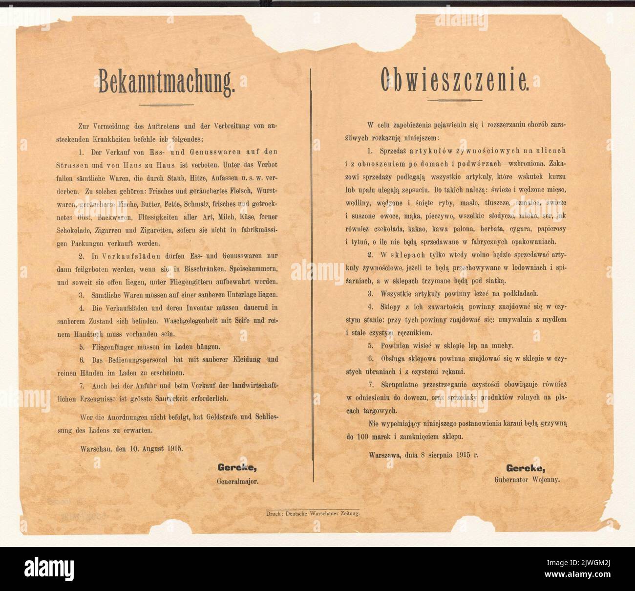 Announcement of the military governor of Warsaw, Gereke, concerning the