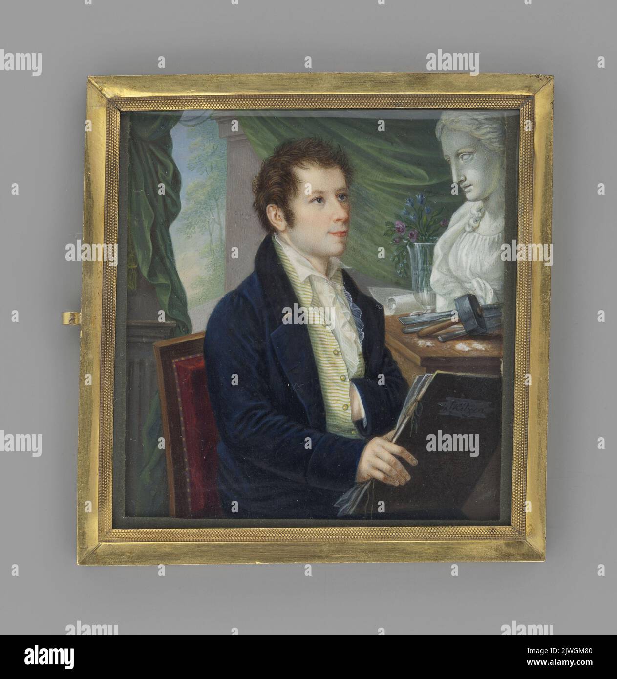 Portret młodego rzeźbiarza ze szkicownikiempendant do Min.48. Schalck, Heinrich Franz (1791-1832), painter Stock Photo