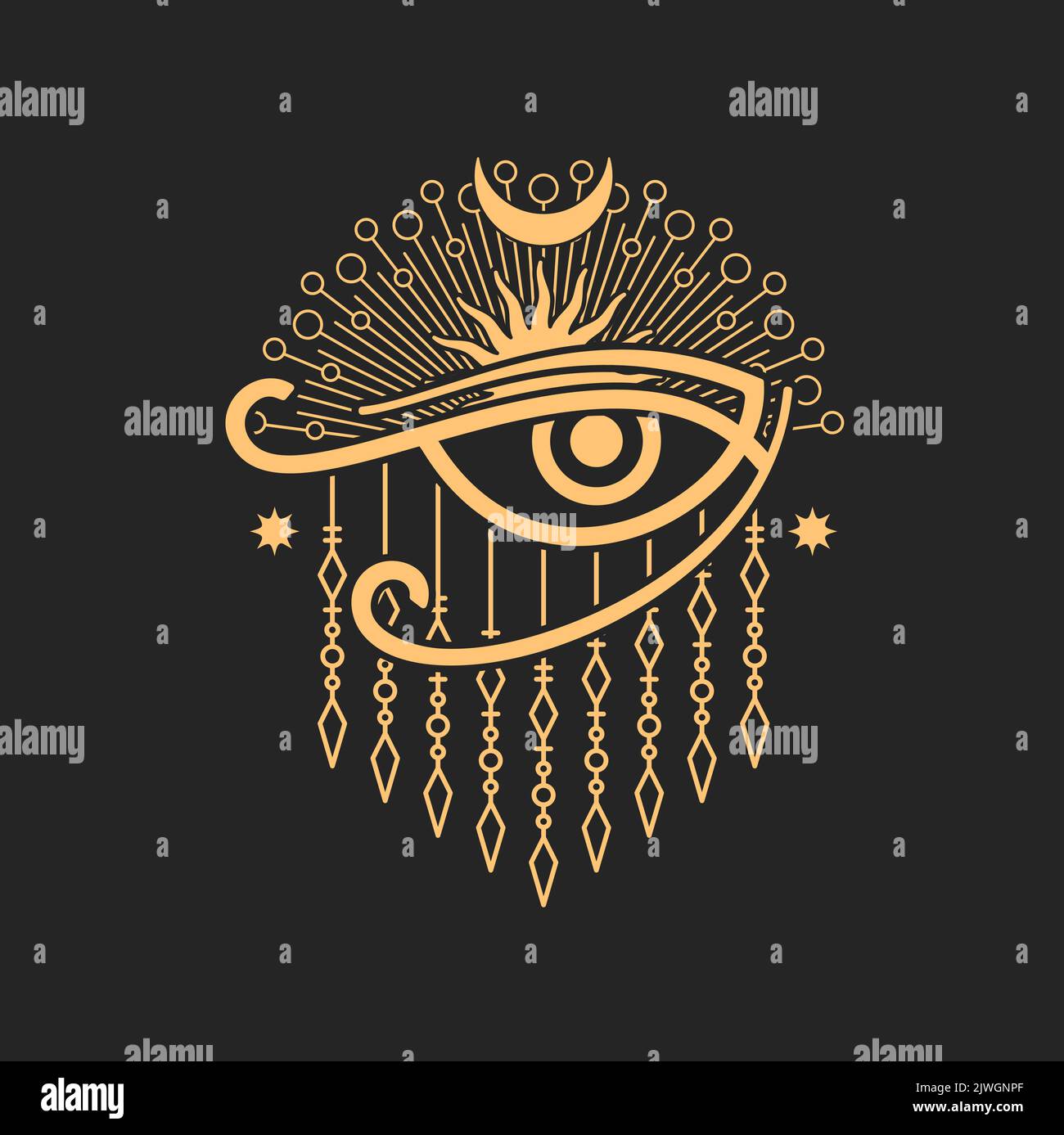 Wedjat, Eye of Horus, ancient Egyptian symbol of protection, royal power and good health. Eye of Ra, vector occult and esoteric magic symbol Stock Vector