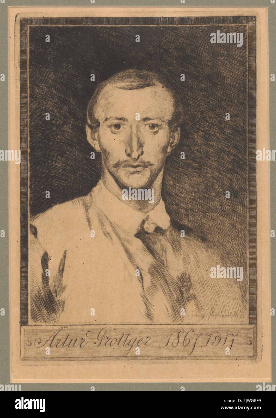 Portrait of Artur Grottger after self-portrait. Łopieński, Ignacy (1865-1941), graphic artist, Grottger, Artur (1837-1867), painter Stock Photo