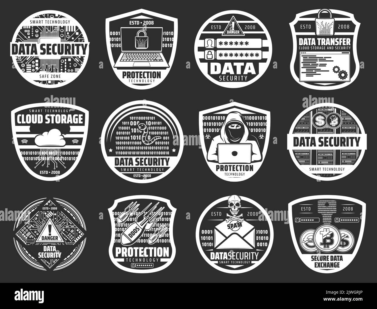 Internet security, data storage and hacker attack protection vector ...