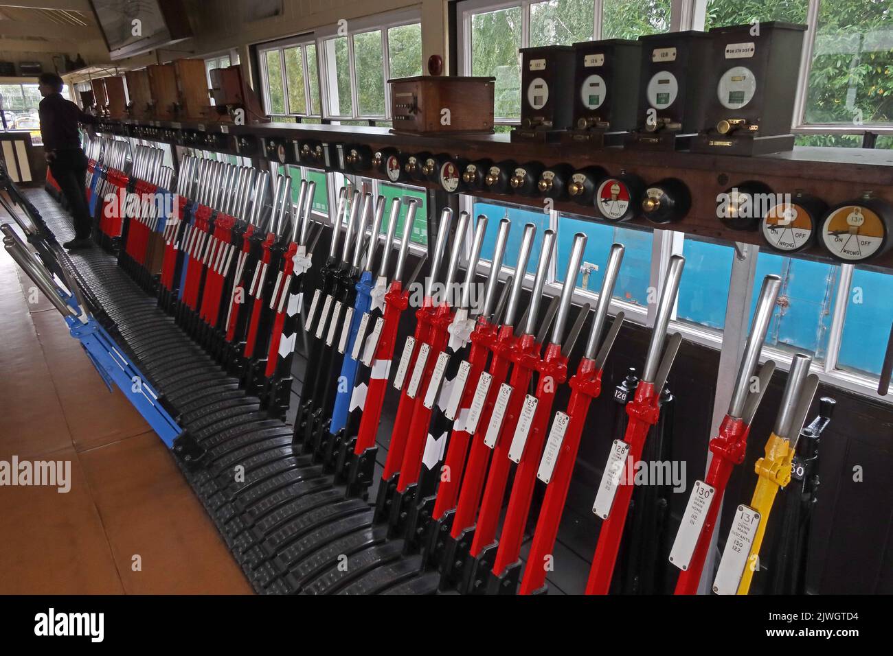Levers at a signal box , Crewe, Cheshire, England, UK Stock Photo