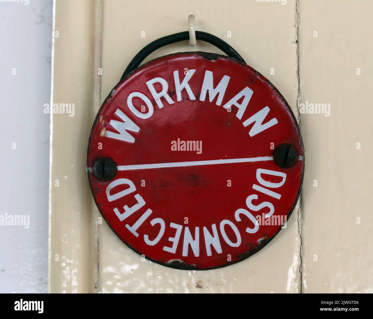 Red BR GWR signal Workman Disconnected token, Crewe, Cheshire, England, UK Stock Photo