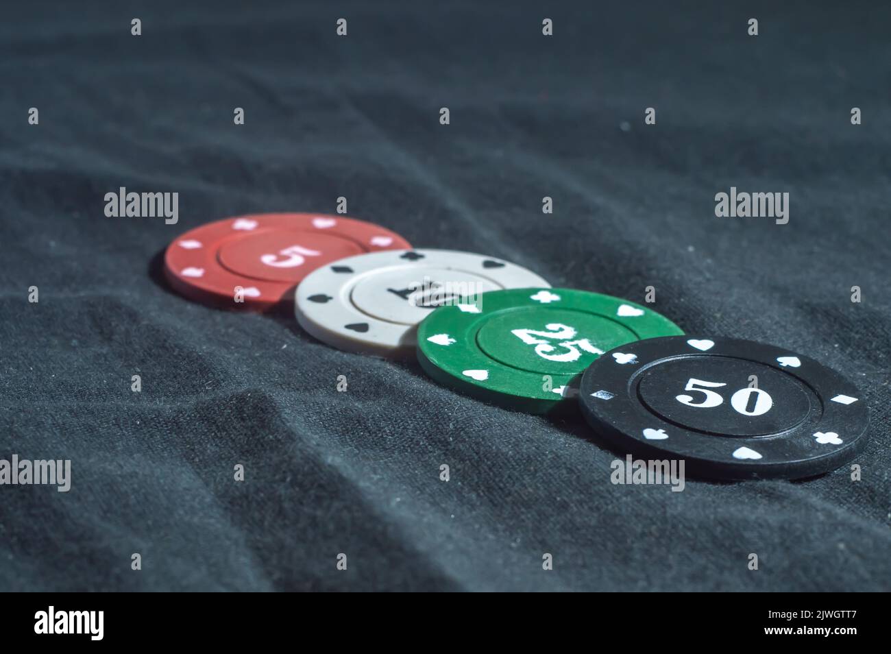 Poker chips,casino concept in a simple background with copy space,. Stock Photo