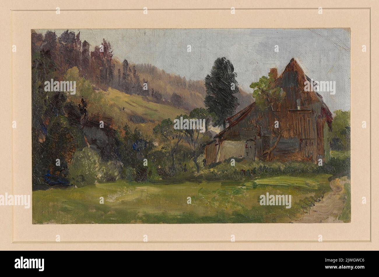 Landscape with buildings in Zlaté Hory. Dressler, Adolf (1833-1881), draughtsman, cartoonist Stock Photo