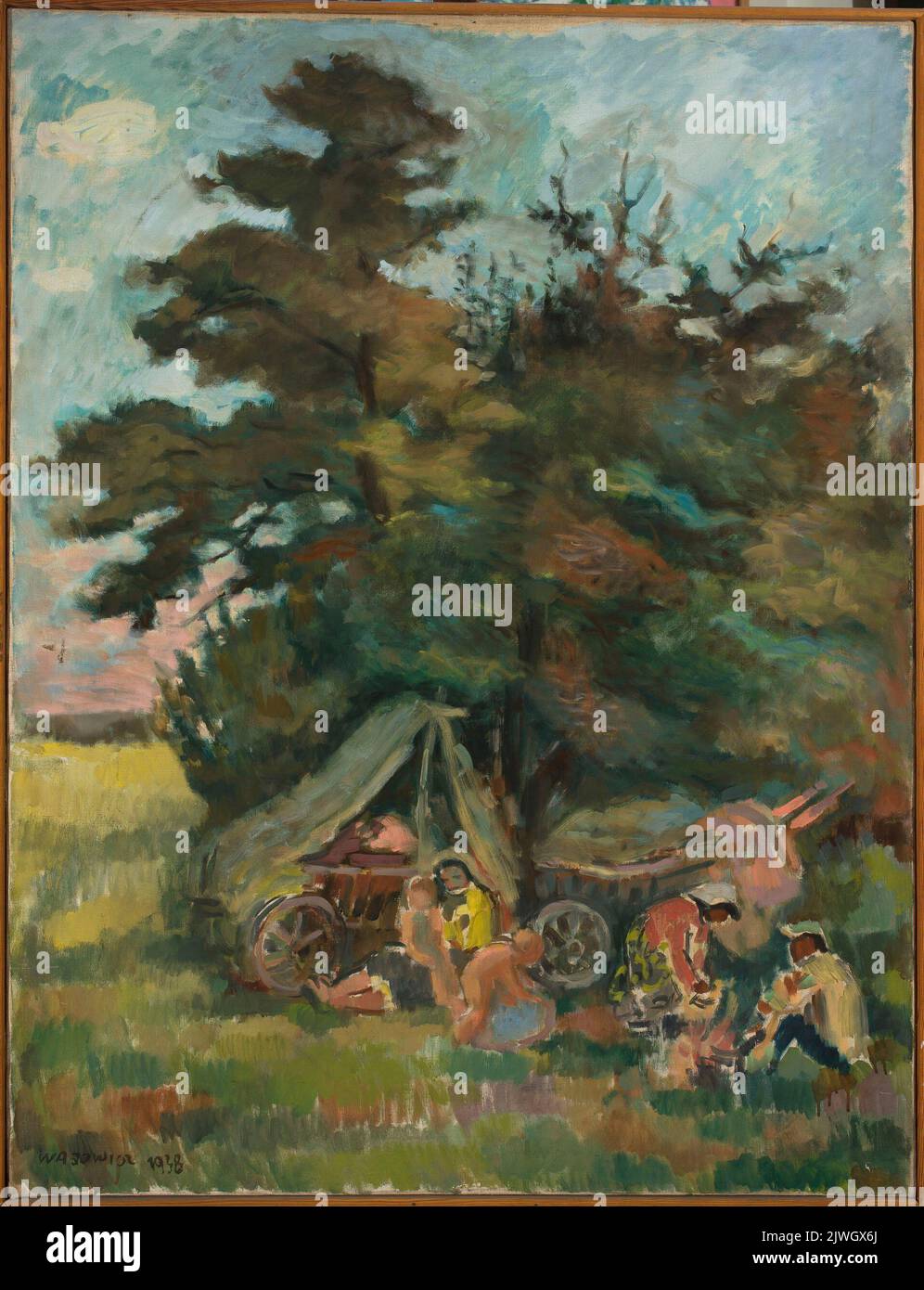 Obóz cygański pod drzewem. Wąsowicz, Wacław (1891-1942), painter Stock Photo