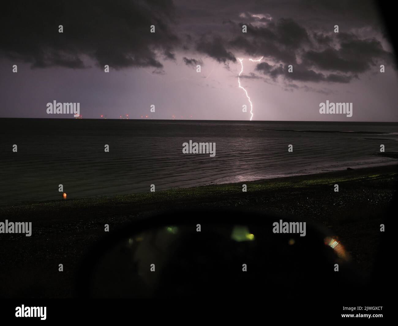 Minster on Sea, Kent, UK. 06th September, 2022. UK Weather: lightning seen during a thunderstorm from Minster on Sea, Kent. Credit: James Bell/Alamy Live News Stock Photo