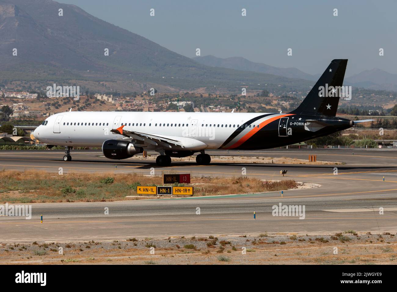 Malaga, Spain. 21st Aug, 2022. A Titan Airways Airbus 321 ready to leave Malaga Costa del sol airport.Titan Airways is a British charter airline based at London Stansted Airport. The carrier specialises in short-notice ACMI and wet lease operations as well as ad-hoc passenger and cargo charter services to tour operators, corporations, governments and the sports and entertainment sectors. (Credit Image: © Fabrizio Gandolfo/SOPA Images via ZUMA Press Wire) Stock Photo