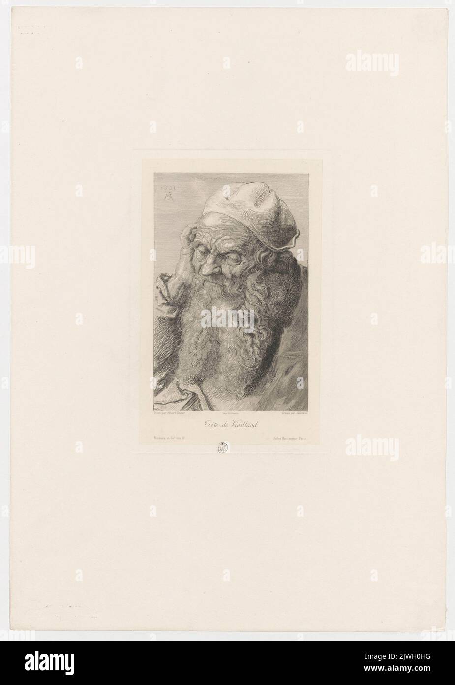 Tete de Vieillard. Wittmann Ch., Imprimérie, Paris (fl. ca 1891-1907), printing house, Jasiński, Feliks Stanisław (1862-1901), graphic artist, Dürer, Albrecht (1471-1528), draughtsman, cartoonist, Hautecoeur, Jules (fl. 1885-1902), publisher Stock Photo
