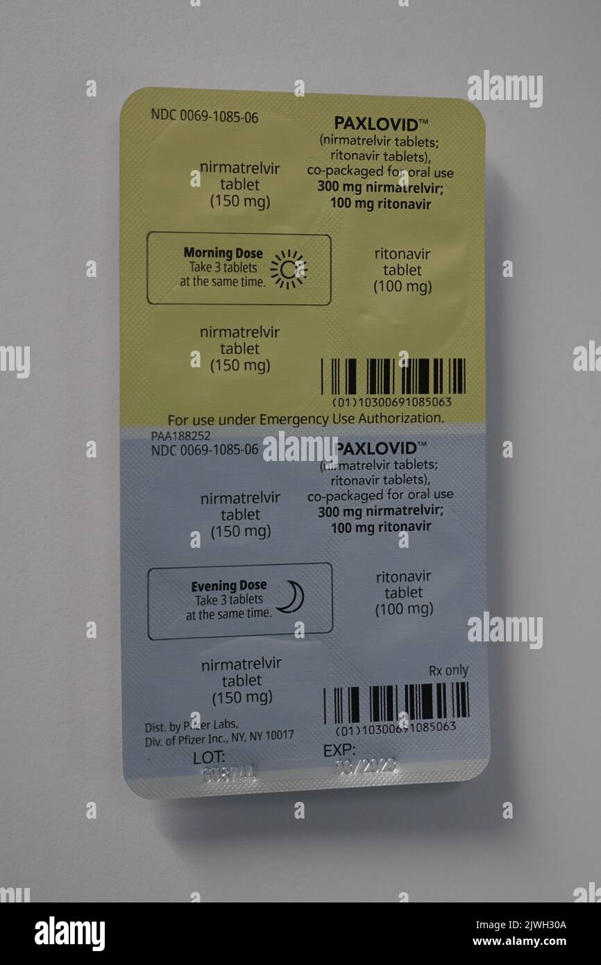 Antiviral medication PAXLOVID (nirmatrelvir tablets; ritonavir tablets