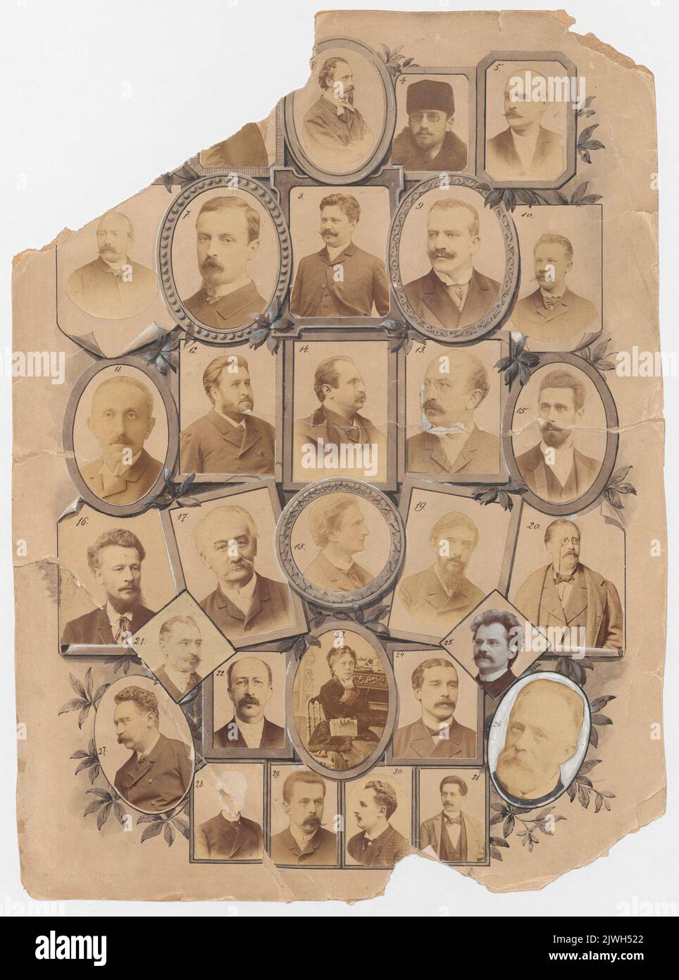 Photo tableau with portraits of Polish writers – authors of dramatic works. unknown, photographer Stock Photo
