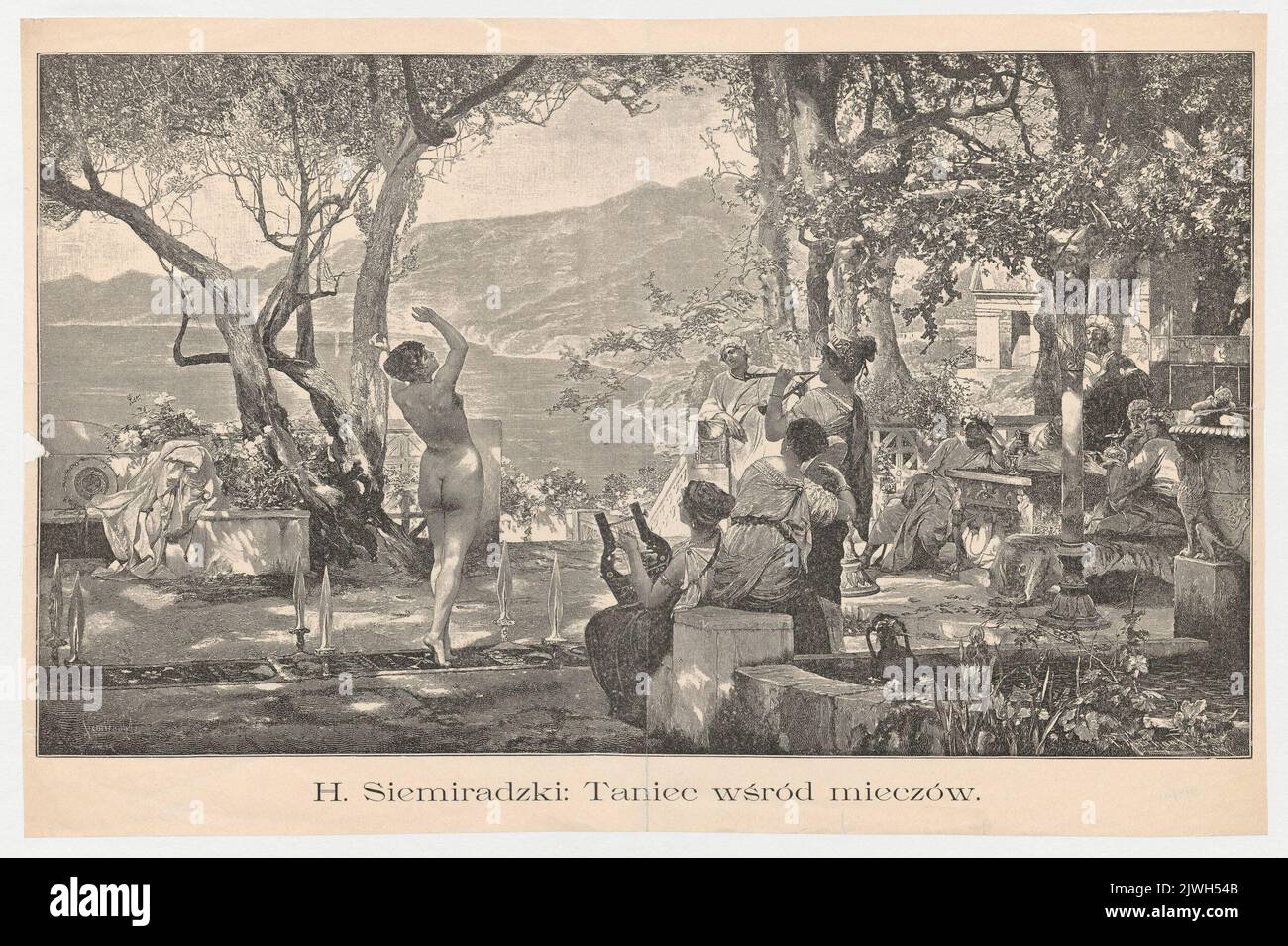 Reproduction of a painting: Henryk Siemiradzki (1843-1902), Taniec wśród mieczów [The Sword Dance [proof for magazine]. Frühauf, Paul X.I. (Lipsk ; zakład reprodukcyjny ; fl. ca 1885-?), printing house, unknown, publisher Stock Photo