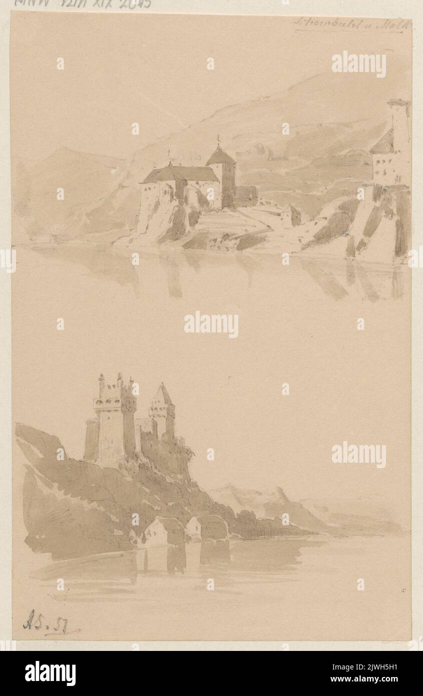 Schönbühel castle and monastery (on the top) and an unidentified castle ...