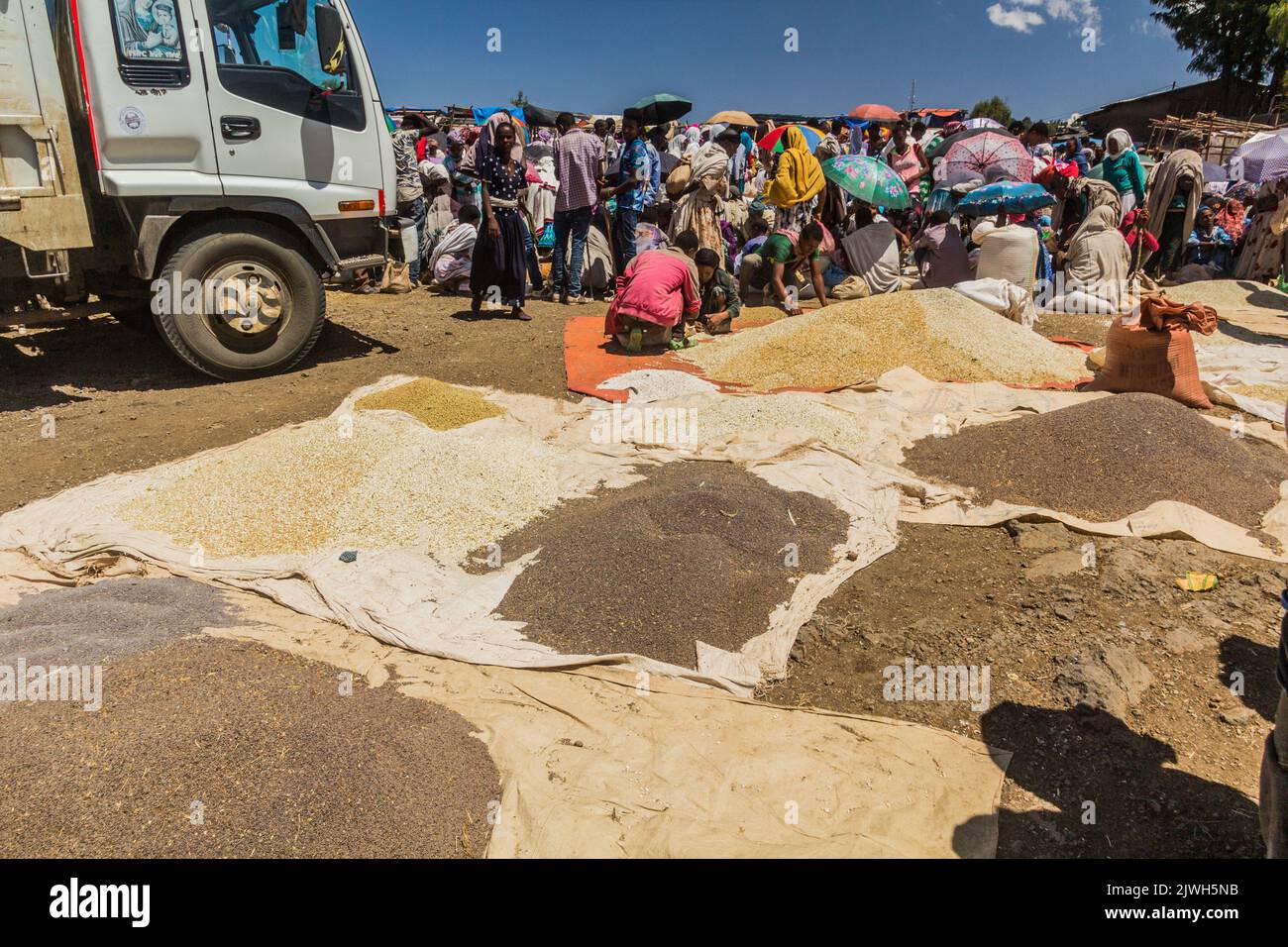 LALIBELA, ETHIOPIA - MARCH 30, 2019: Grains for sale at the Saturday