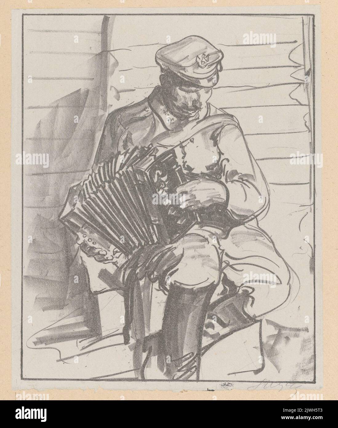 Legion soldier playing the accordion. Wyczółkowski, Leon (1852-1936), graphic artist Stock Photo