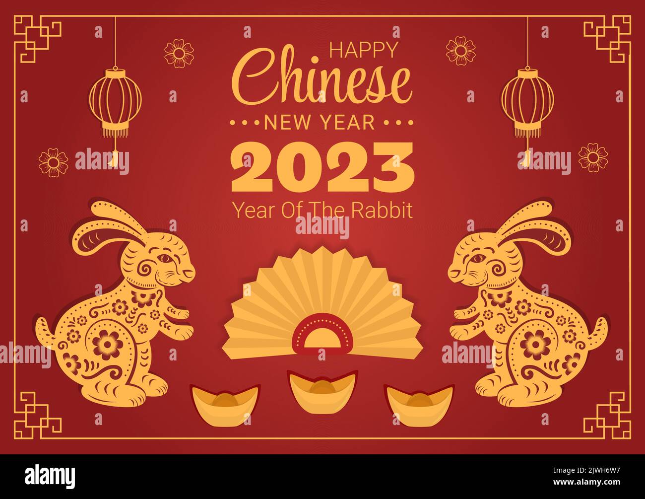 Chinese Lunar New Year 2023 Day of the Rabbit Zodiac Sign Template Hand