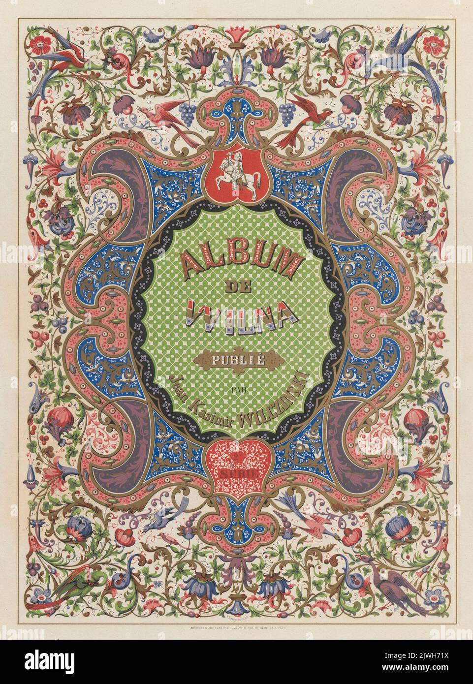 Cover with a flower and bird motif. Lemercier, Rose Joseph (Paryż ; zakład litograficzny ; 1827-post 1899), lithography atelier, Hauger, E. (fl. ca 1850), graphic artist, Wilczyński, Jan Kazimierz (1806-1885), publisher Stock Photo